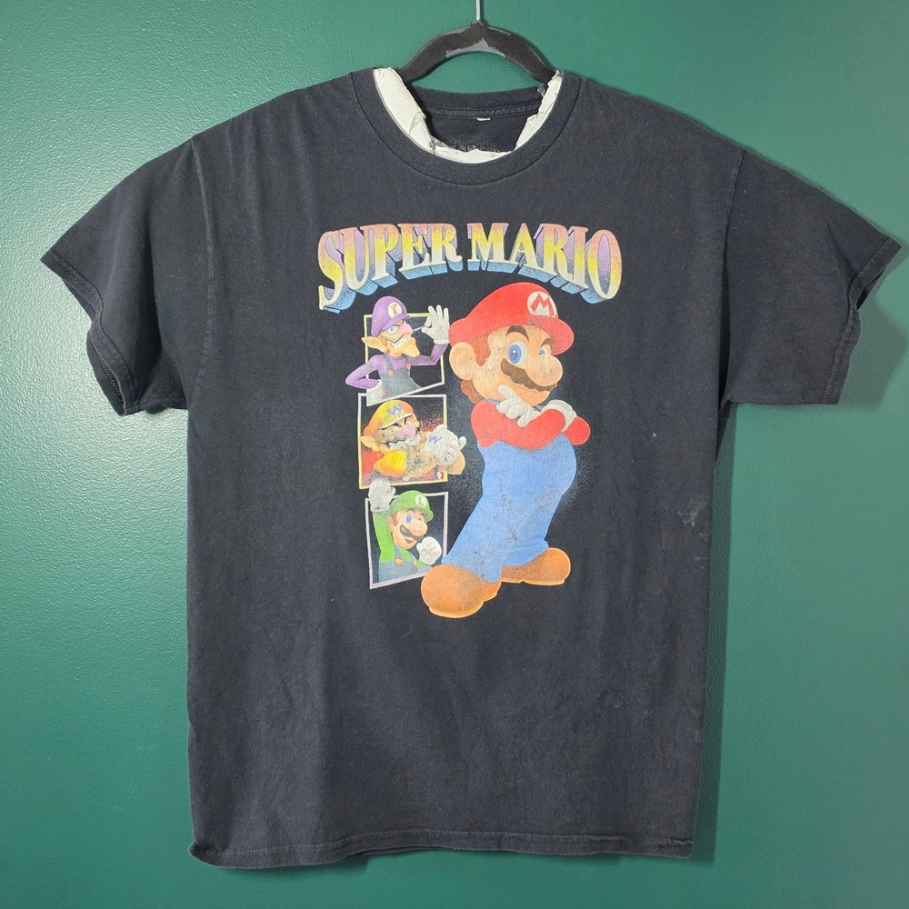 Nintendo Super Mario Bros Graphic T-Shirt Mens Large Black Mario Luigi Wario